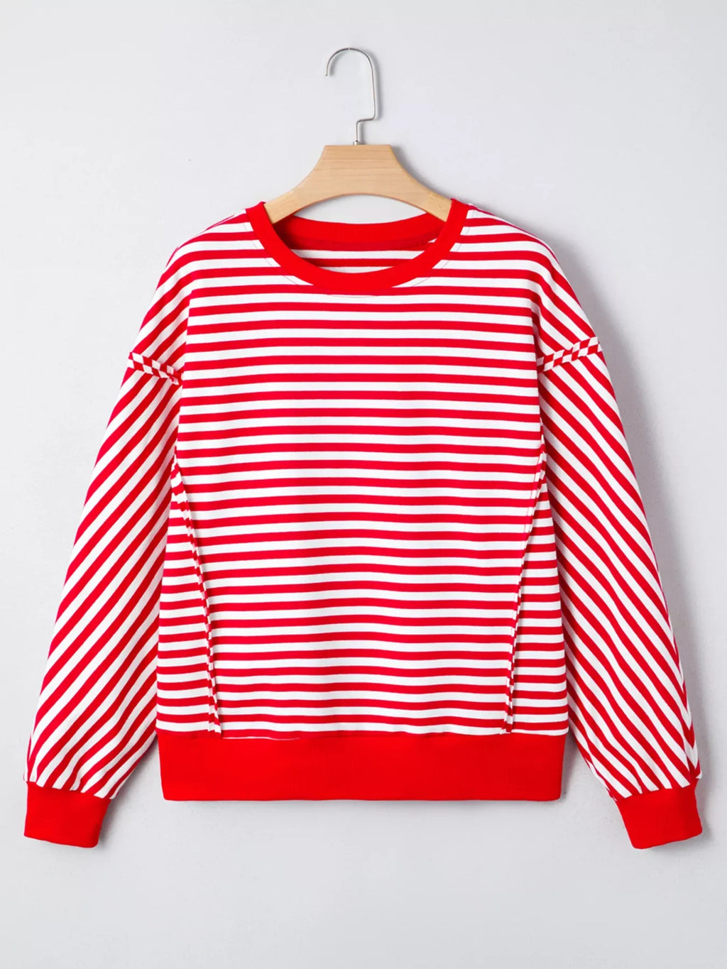 Stripe Exposed Seam Drop Shoulder Casual Top