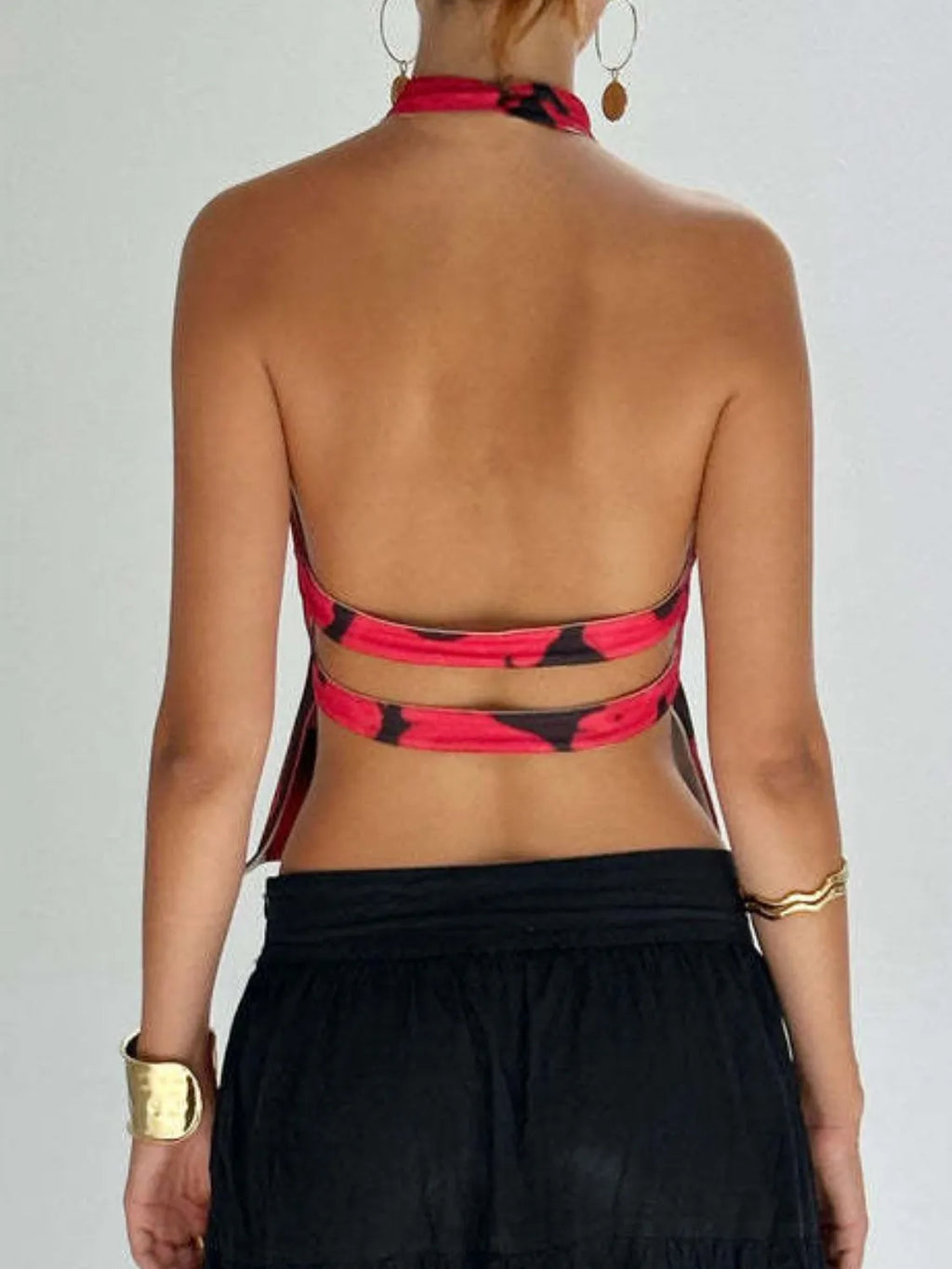 Backless Printed Halter Neck Tank