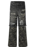 Men's Distressed Camouflage Patchwork Loose Fit Jeans