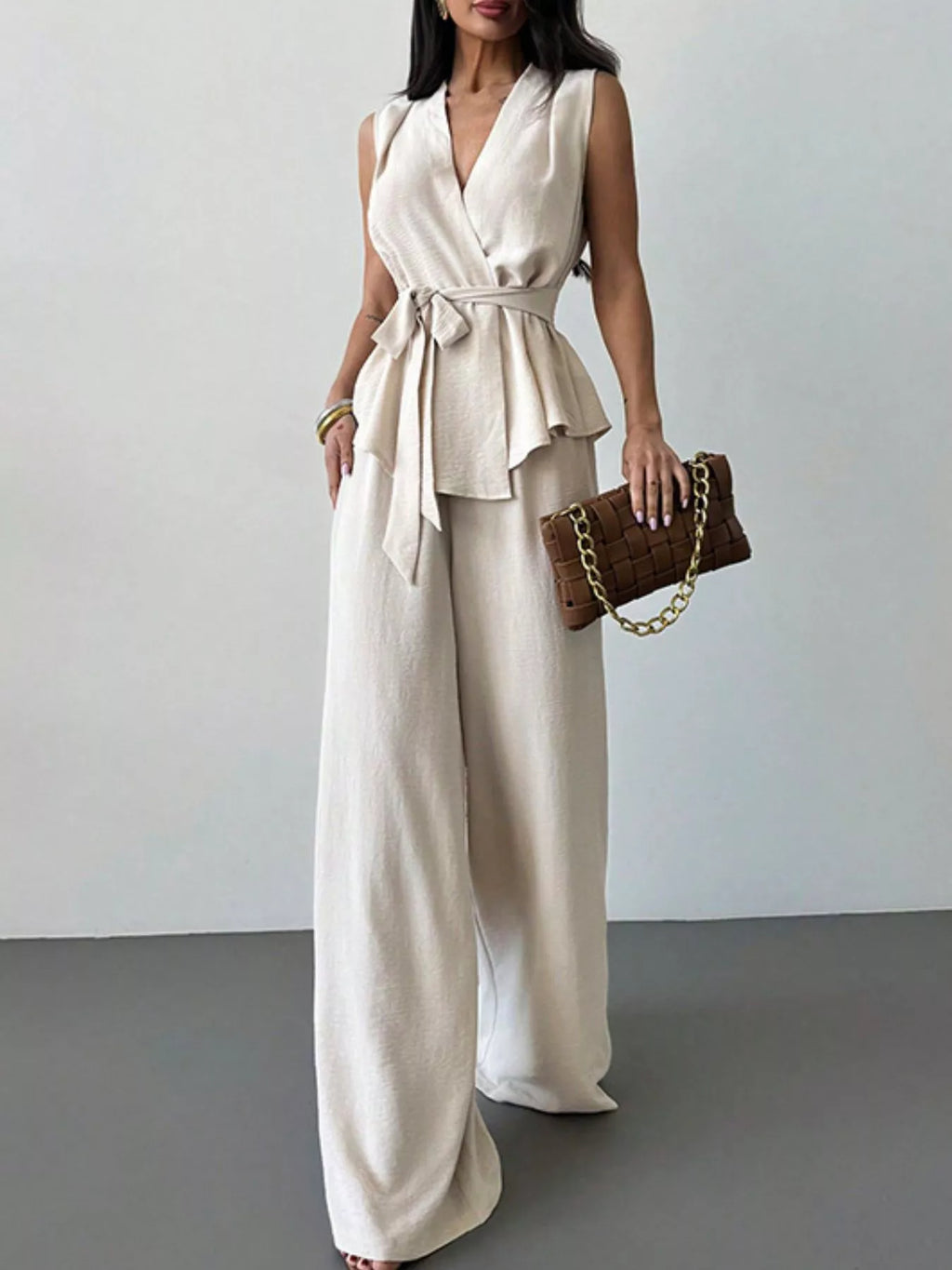 Sleeveless Top and Wide-Leg Pants Set