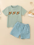 Children's Duck Embroidered T-shirt and Gingham Shorts Set