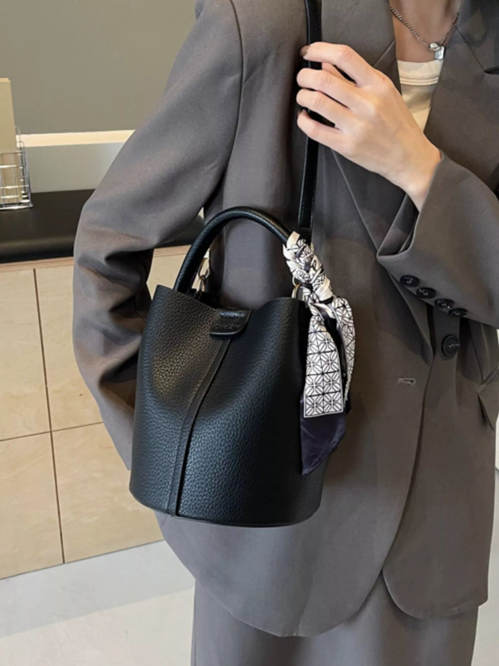 Leather Bucket Crossbody Bag