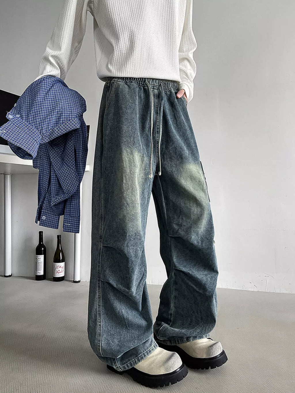 Men's Plus Size Loose Fit Cargo Jeans with Drawstring