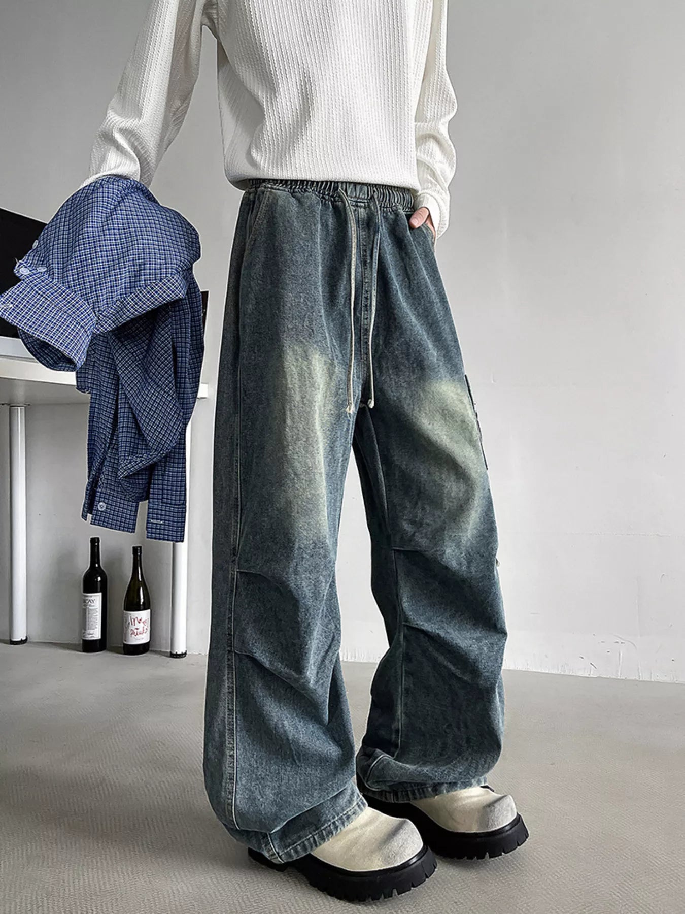 Men's Plus Size Loose Fit Cargo Jeans with Drawstring