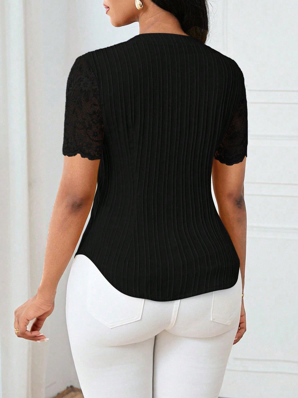 Lace Sleeve Button Up Shirt