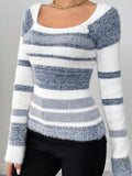 Striped Fuzzy Long Sleeve Sweater