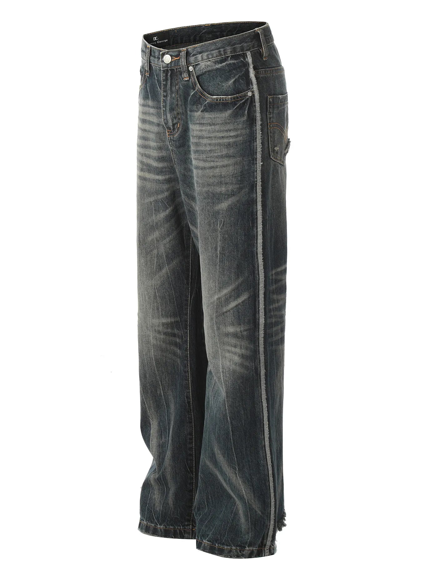 Men's Seam Detail Cat's Whisker Washed Straight Jeans