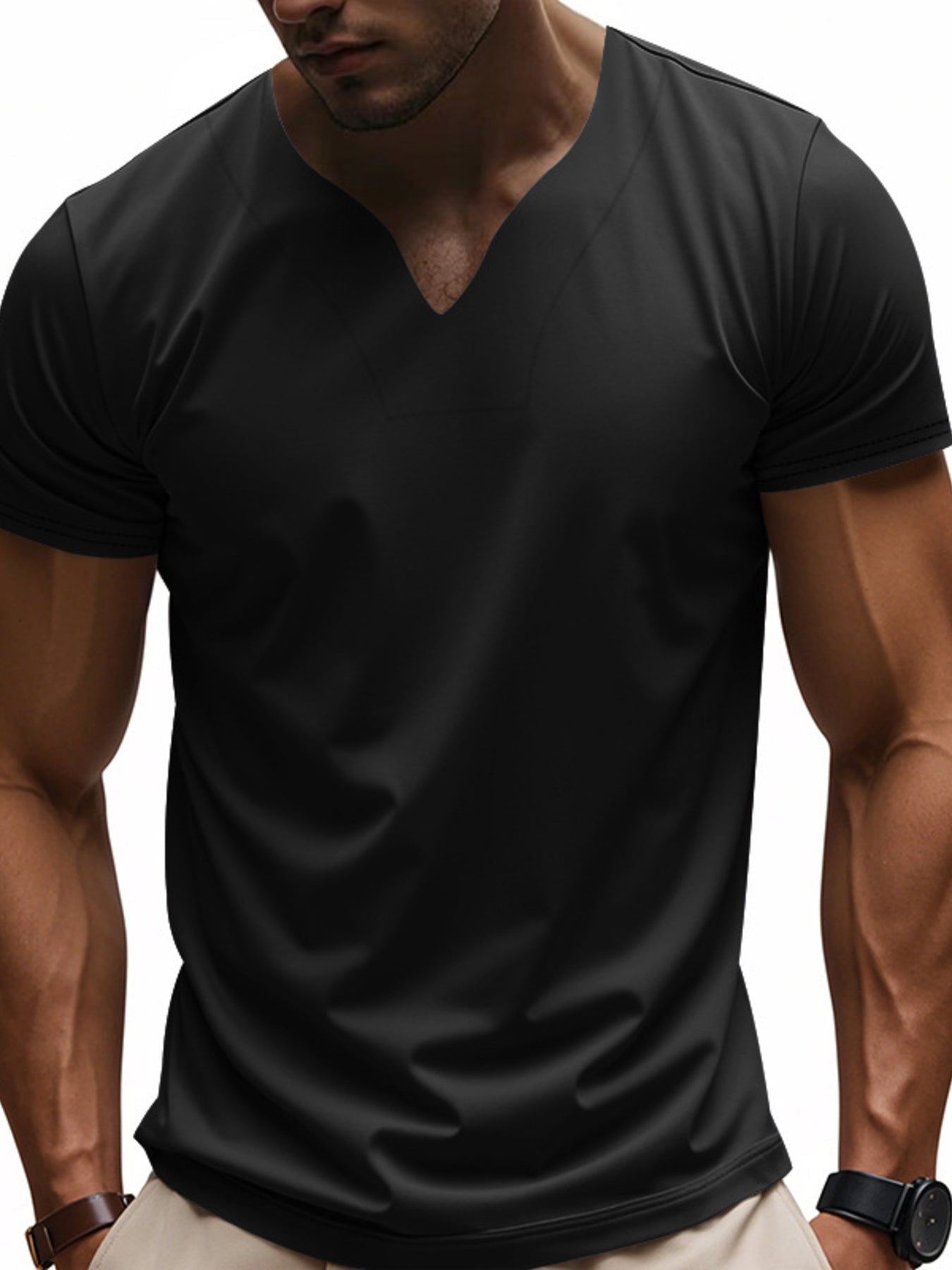 Men's Full Size Casual V-Neck Short Sleeve T-Shirt Plus Size