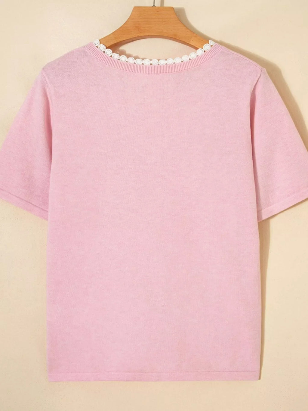 Lace V Neckline Short Sleeve Sweater