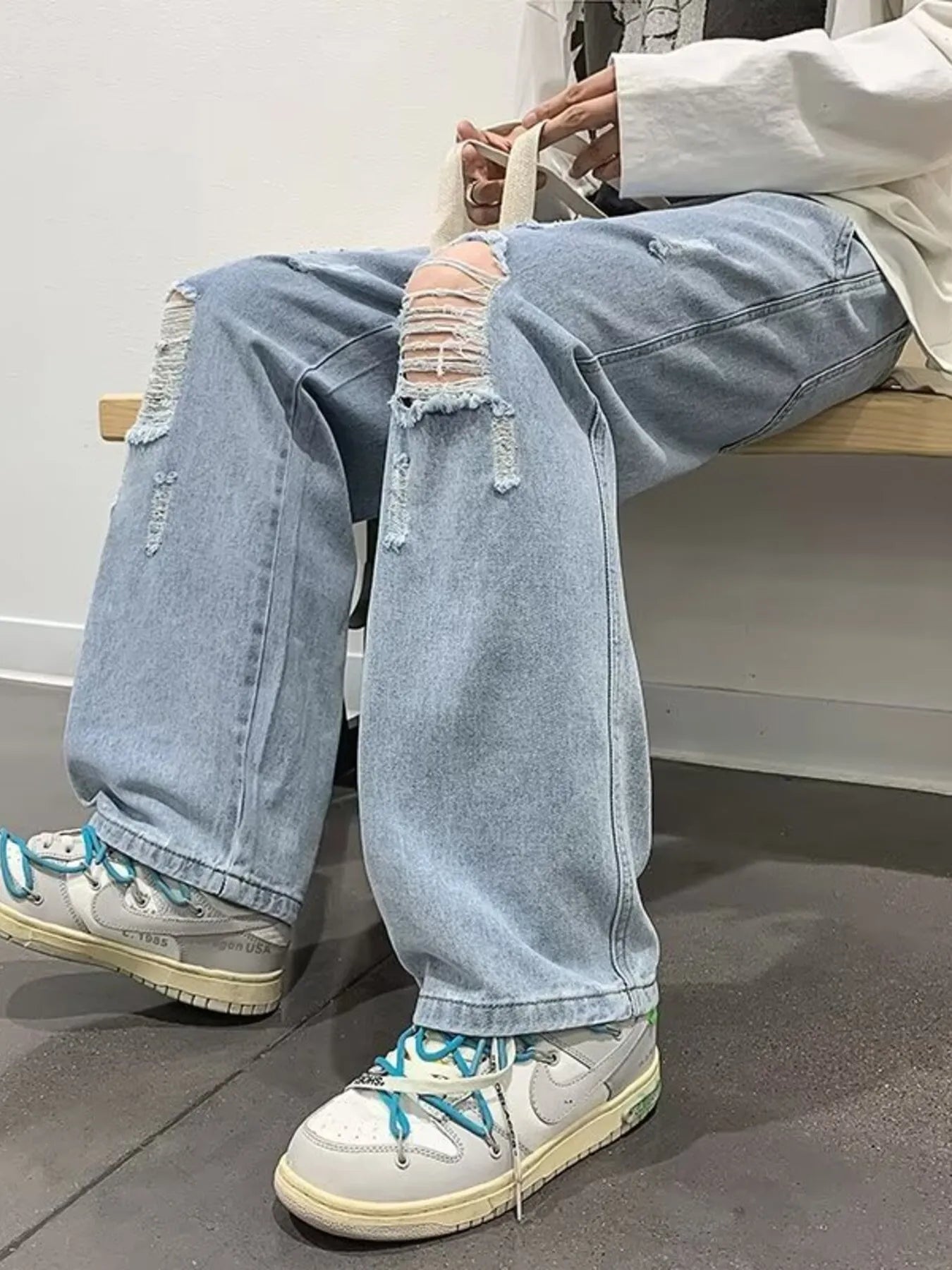 Men's Full Size Distressed Wide Leg Jeans Plus Size