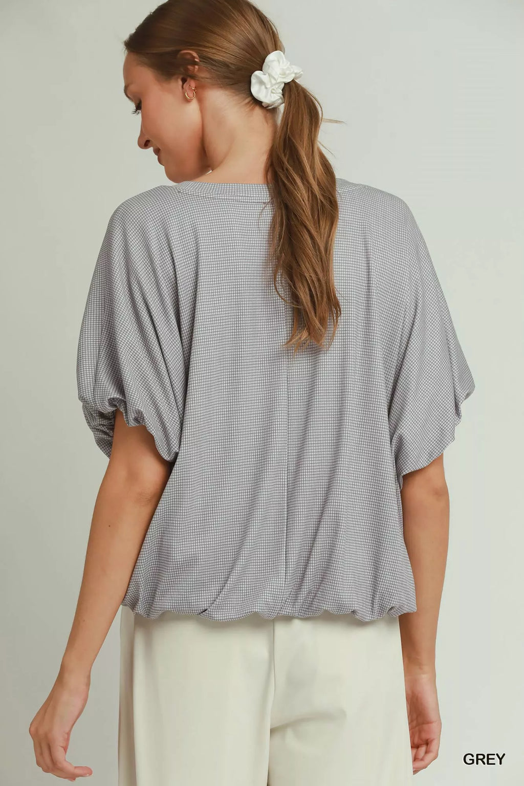 Umgee Mini Texture Checkered Bubble Hem Top