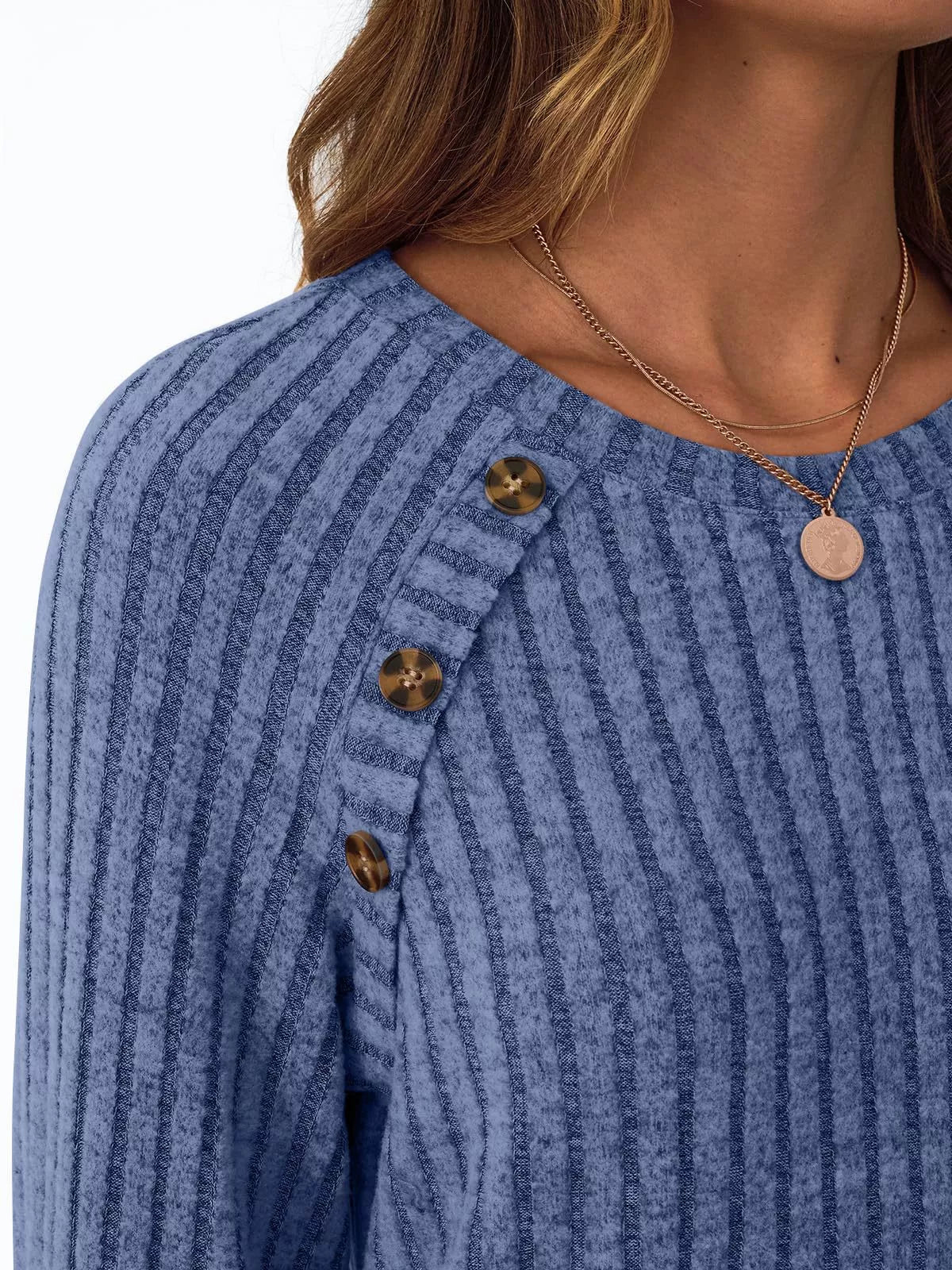 Ribbed Knit Decor Button Long Sleeve T-Shirt