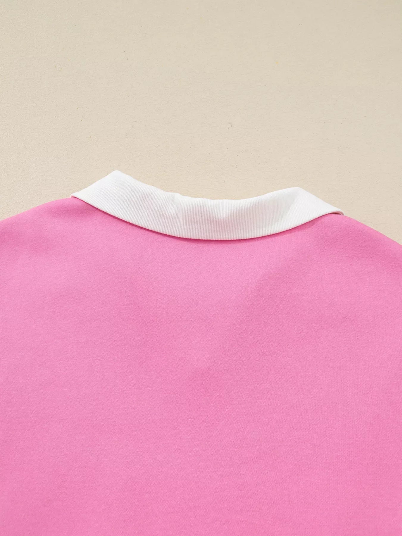 Plus Size Contrast Polo Collar Floral Patchwork Elastic Cuffs Long Sleeve Top