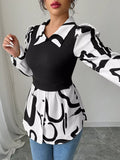 Abstract Print Long Sleeve Blouse