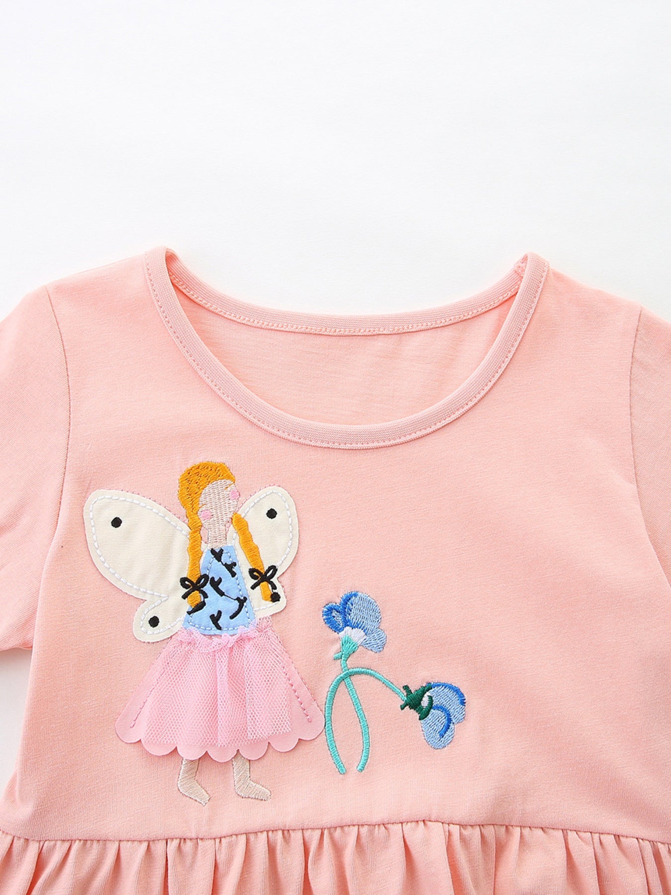 Children's Cute Cartoon Applique Short Sleeve Casual Dress