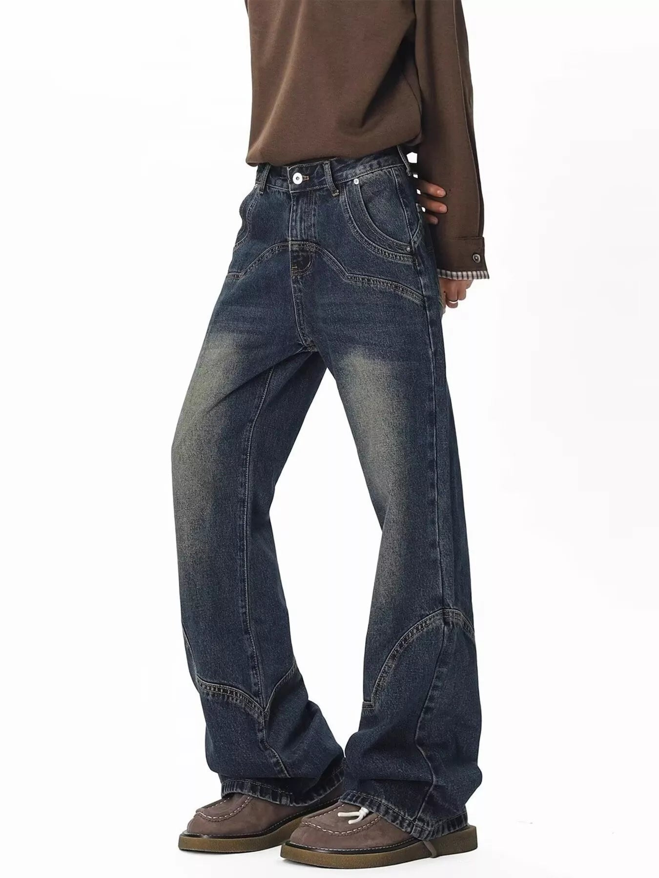 Men's Full Size Vintage Wash Wide Leg Jeans Plus Size