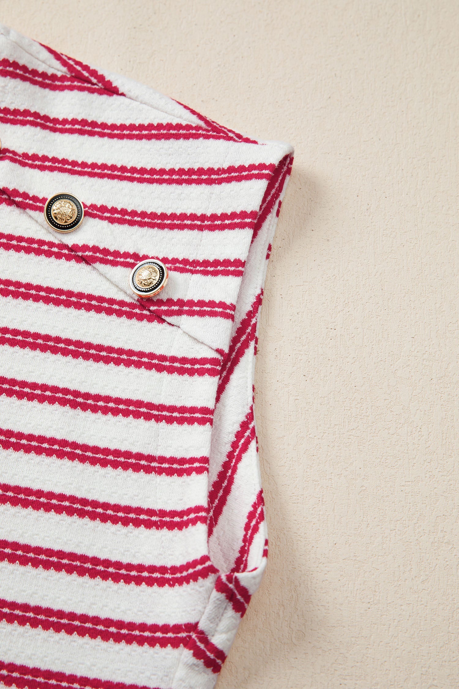 Stripe Textured Knit Button Detail Short Sleeve Casual Tee