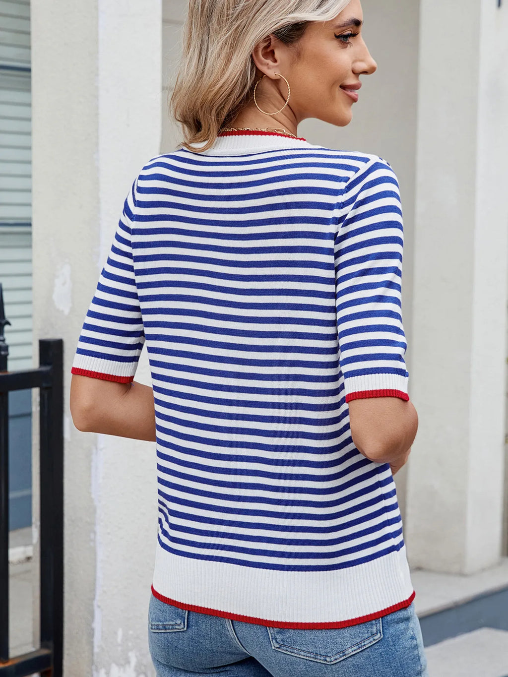 Striped Casual T-Shirt with Contrast Trim