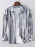 Men's Plus Size Striped Button Up Long Sleeve Shirt