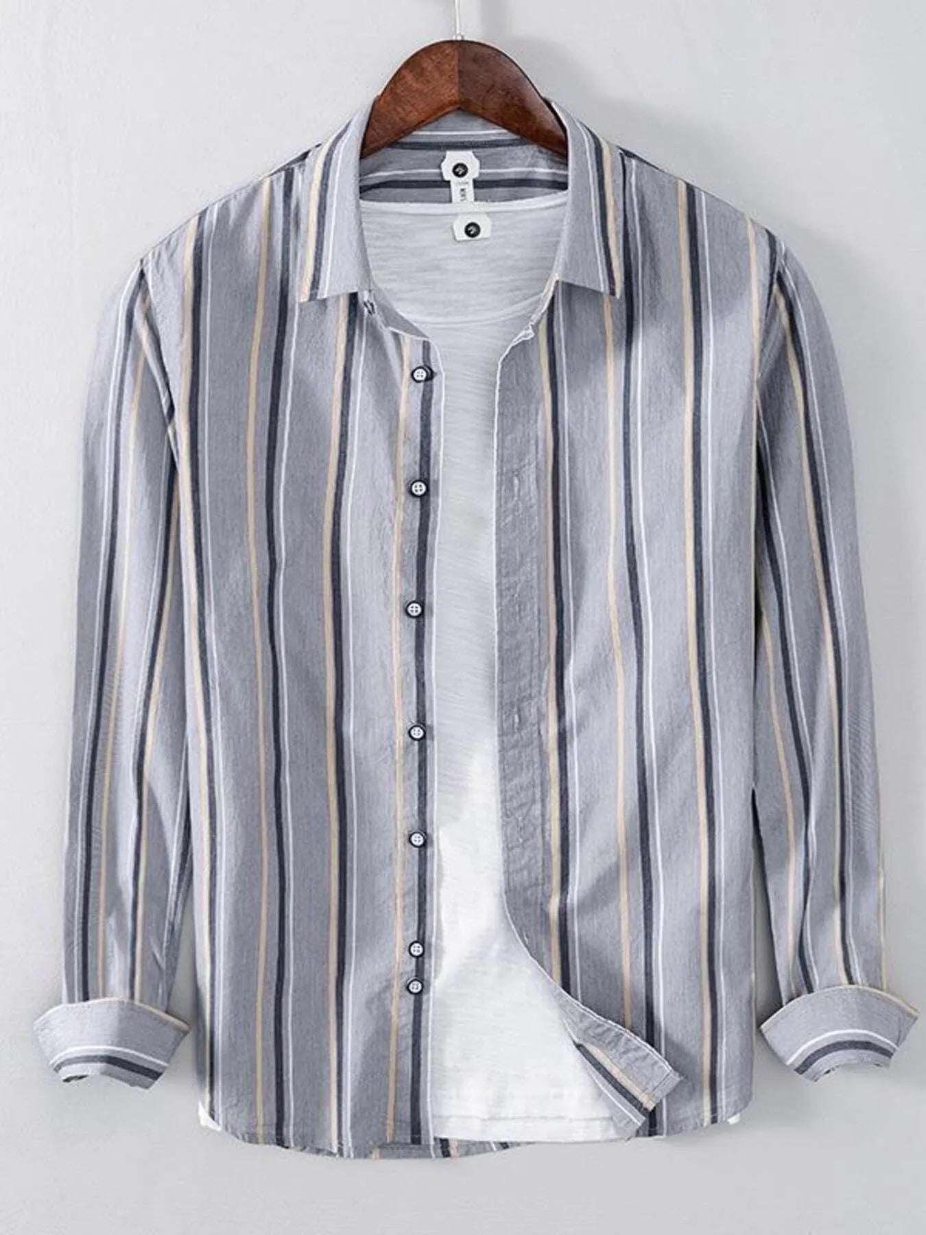 Men's Plus Size Striped Button Up Long Sleeve Shirt