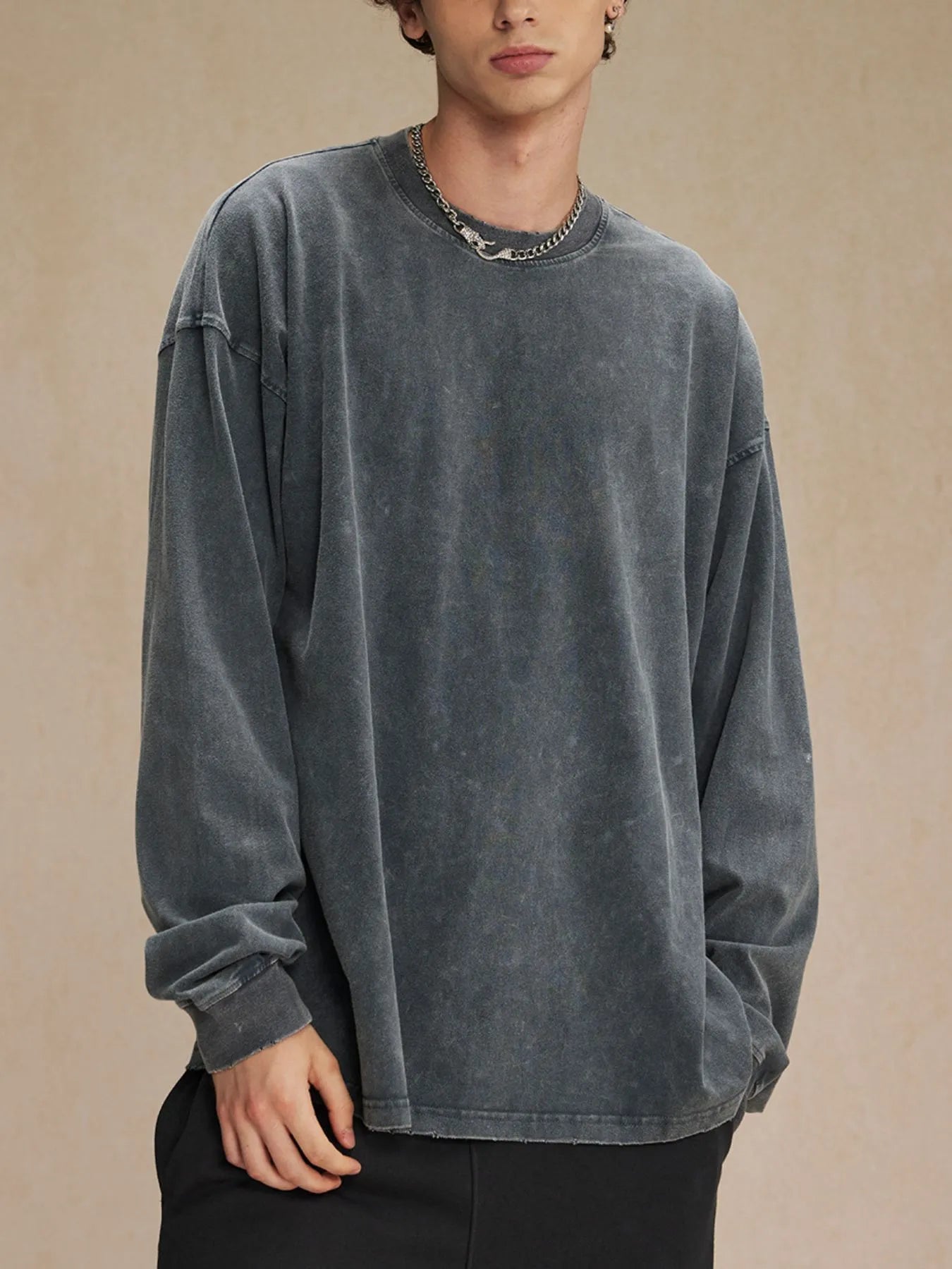 Men's Oversized Washed Round Neck T-Shirt
