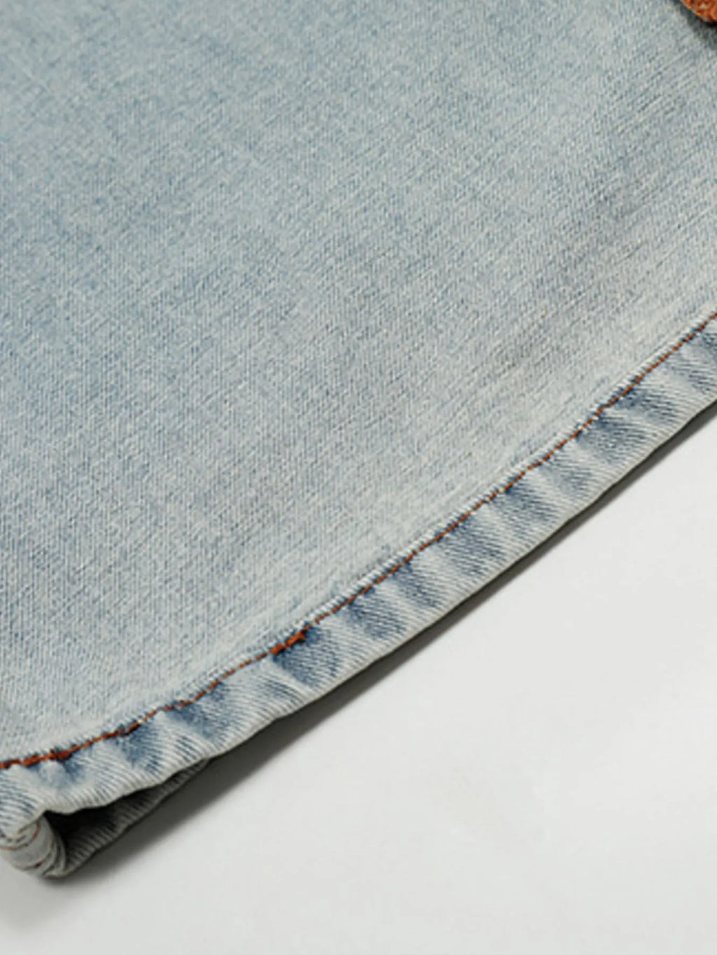 Men's Wide-Leg Jeans with Contrast Side Stripes and Decorative Patches