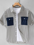 Men's Plus Size Striped Button Up Short Sleeve Shirt