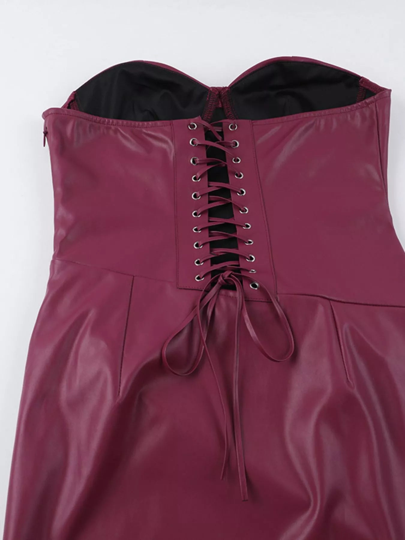 Sleeveless Faux Leather Bodycon Maxi Dress with Back Lace Up