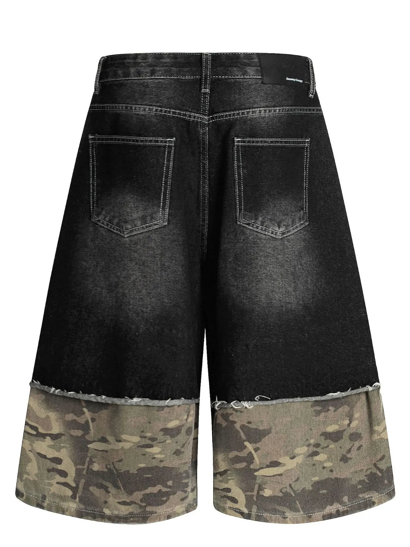 Men's Distressed Camo Panel Denim Shorts