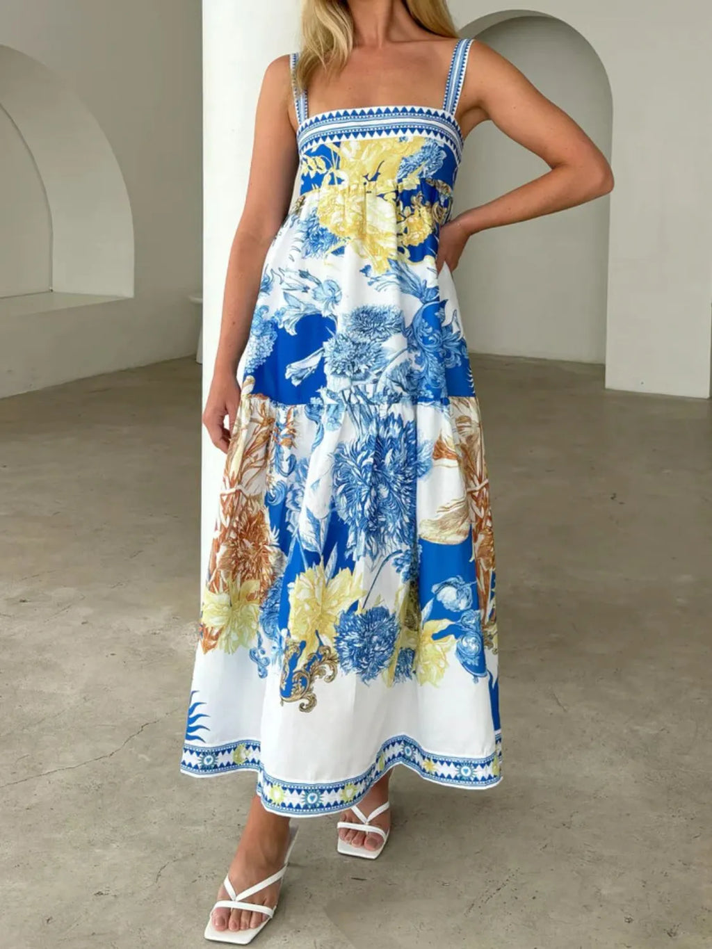 Pocketed Printed Sleeveless Cami Dress