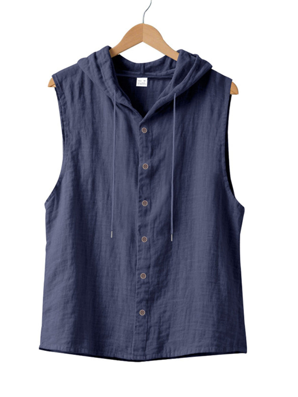 Men's Full Size Casual Sleeveless Hooded Button-Down Top Plus Size