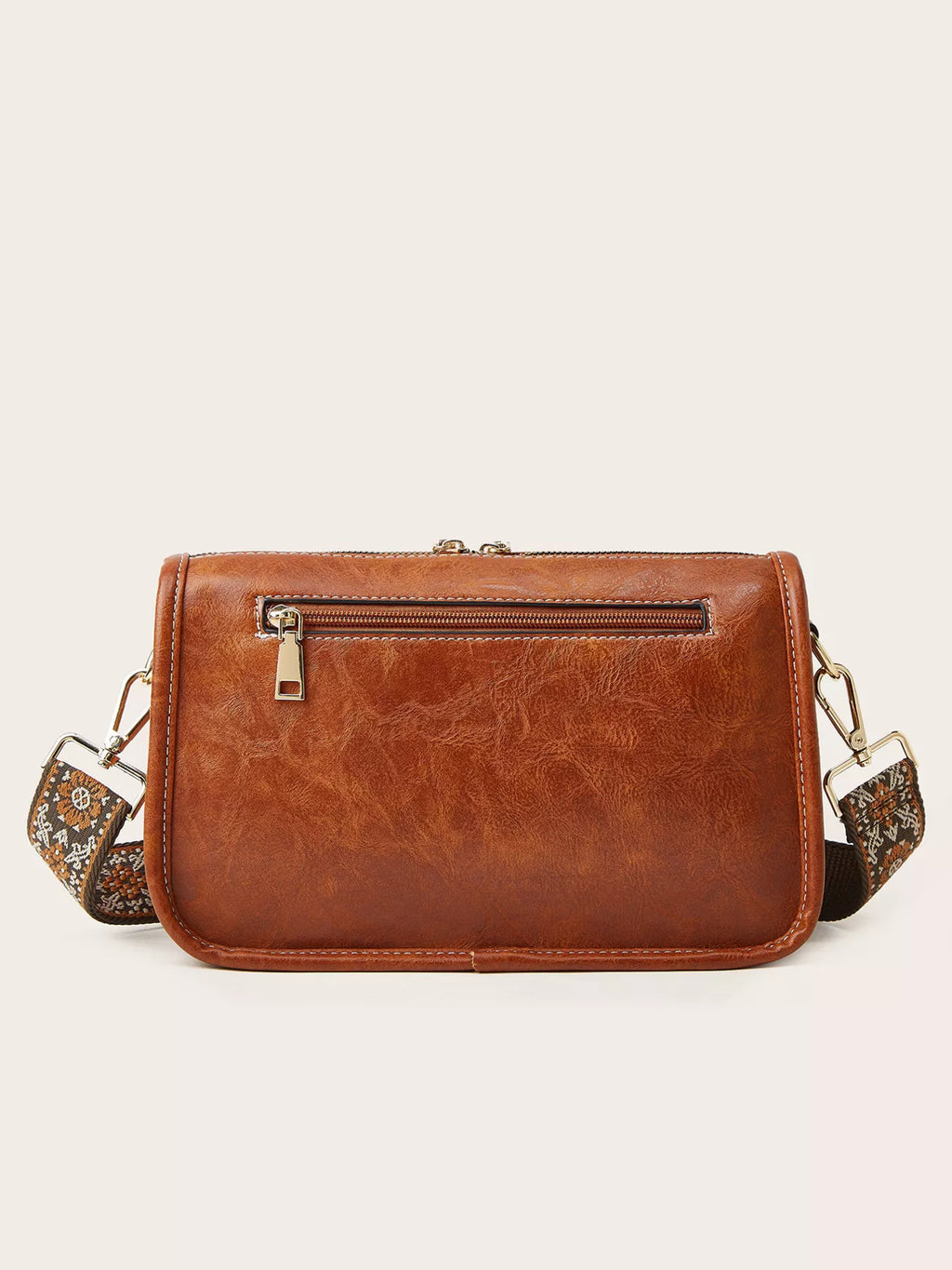 Vintage Style Patterned Strap Crossbody Bag