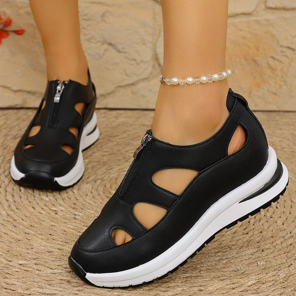 Cutout Zipper Wedge Sneakers