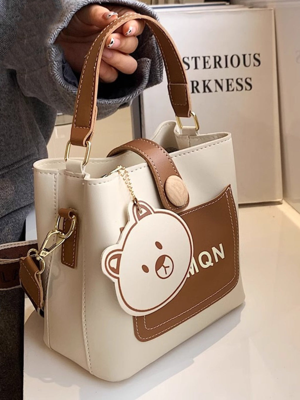 Bear Charm Bucket Crossbody Bag