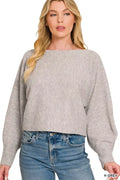 Zenana Boat Neck Balloon Sleeve Sweater