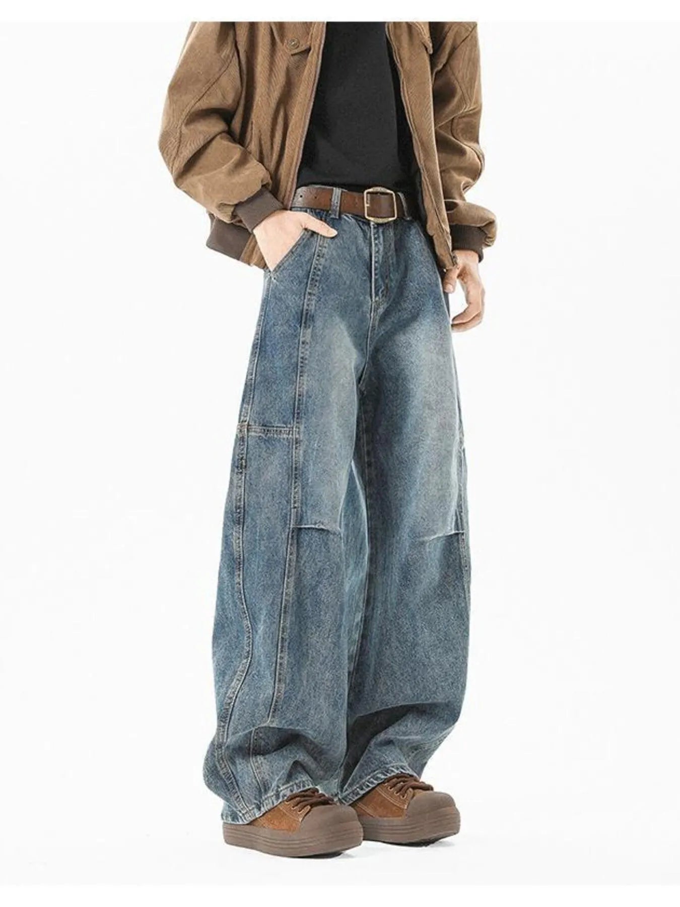 Men's Full Size Wash Wide Leg Jeans Plus Size