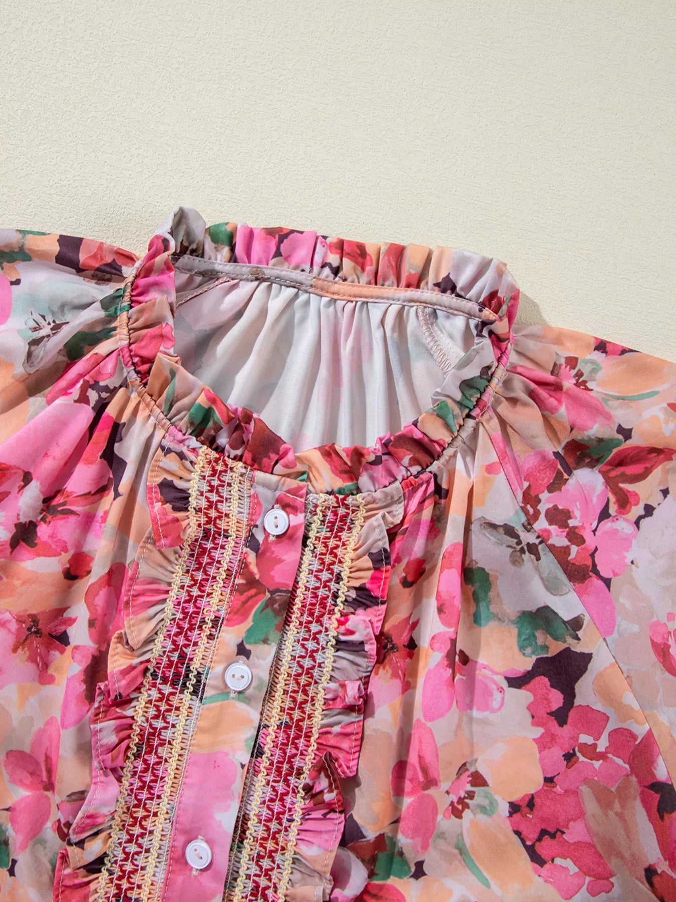 Floral Print Ruffle Trim Long Sleeve Shirt