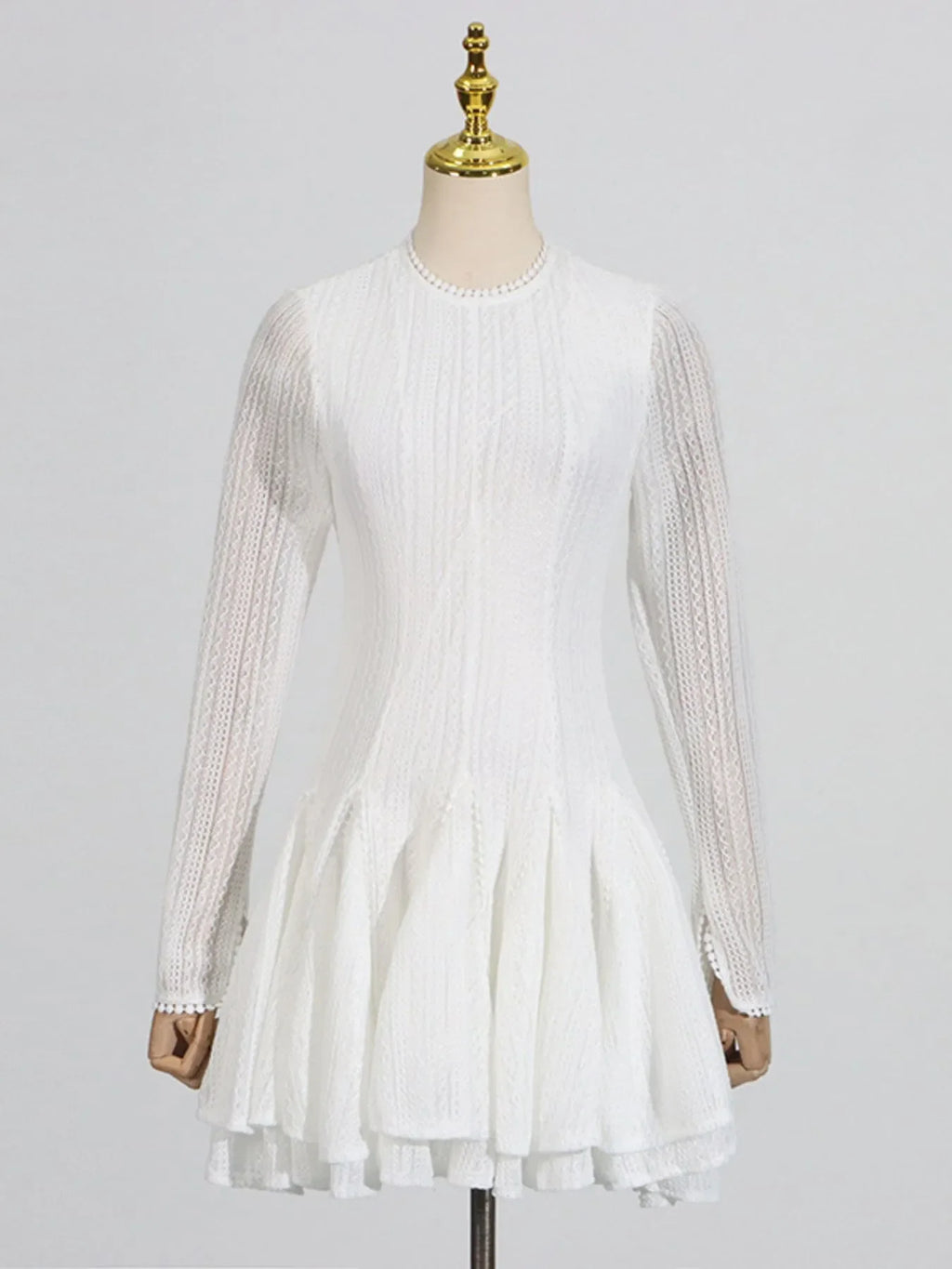Layered Round Neck Long Sleeve Dress