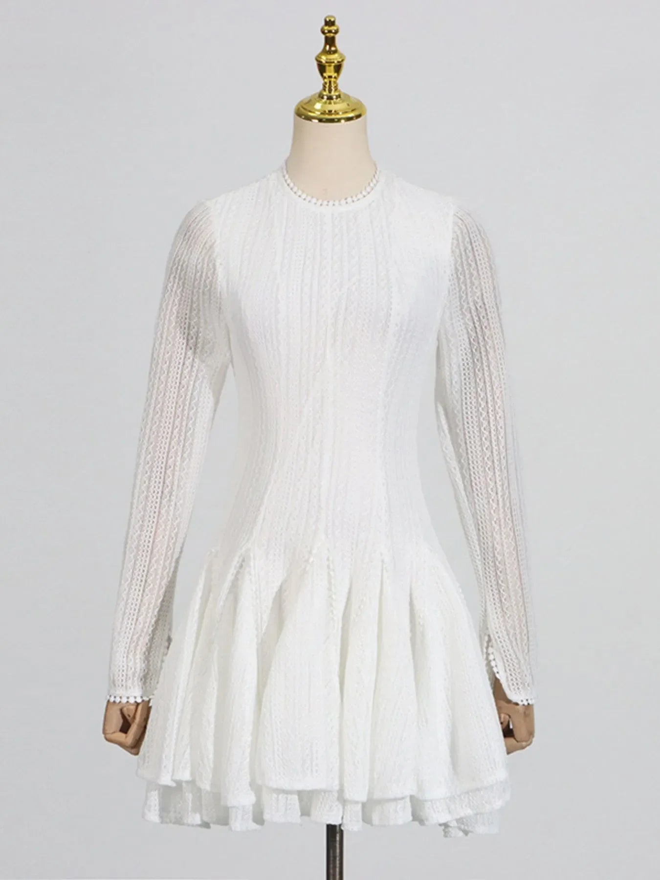 Layered Round Neck Long Sleeve Dress