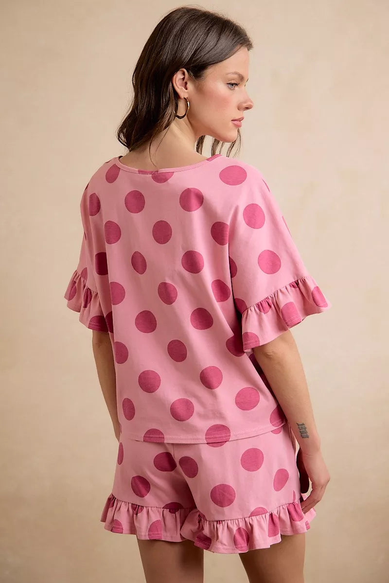 BiBi Polka Dots Printed Ruffled Detail Top And Shorts Set