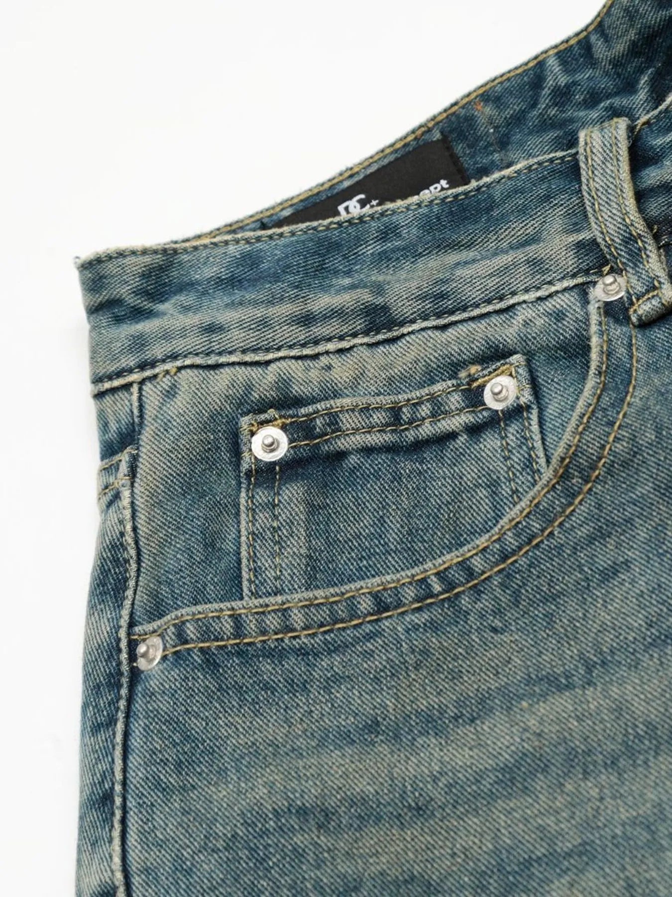 Men's Distressed Camo Patchwork Denim Shorts