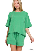 Zenana Raised Rib Short Sleeve Tee and Drawstring Shorts Set