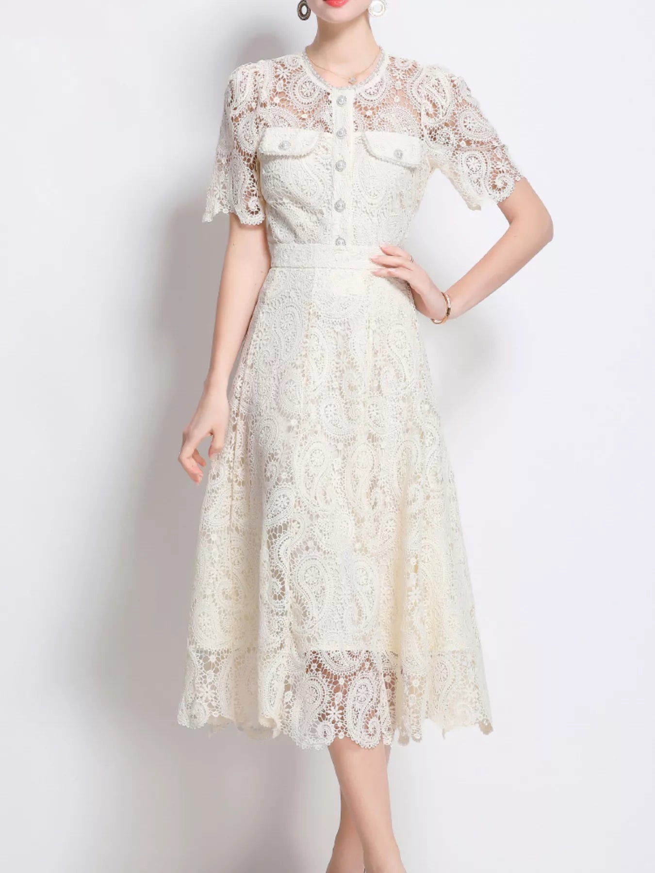 Lace Button Up Top and Skirt Set