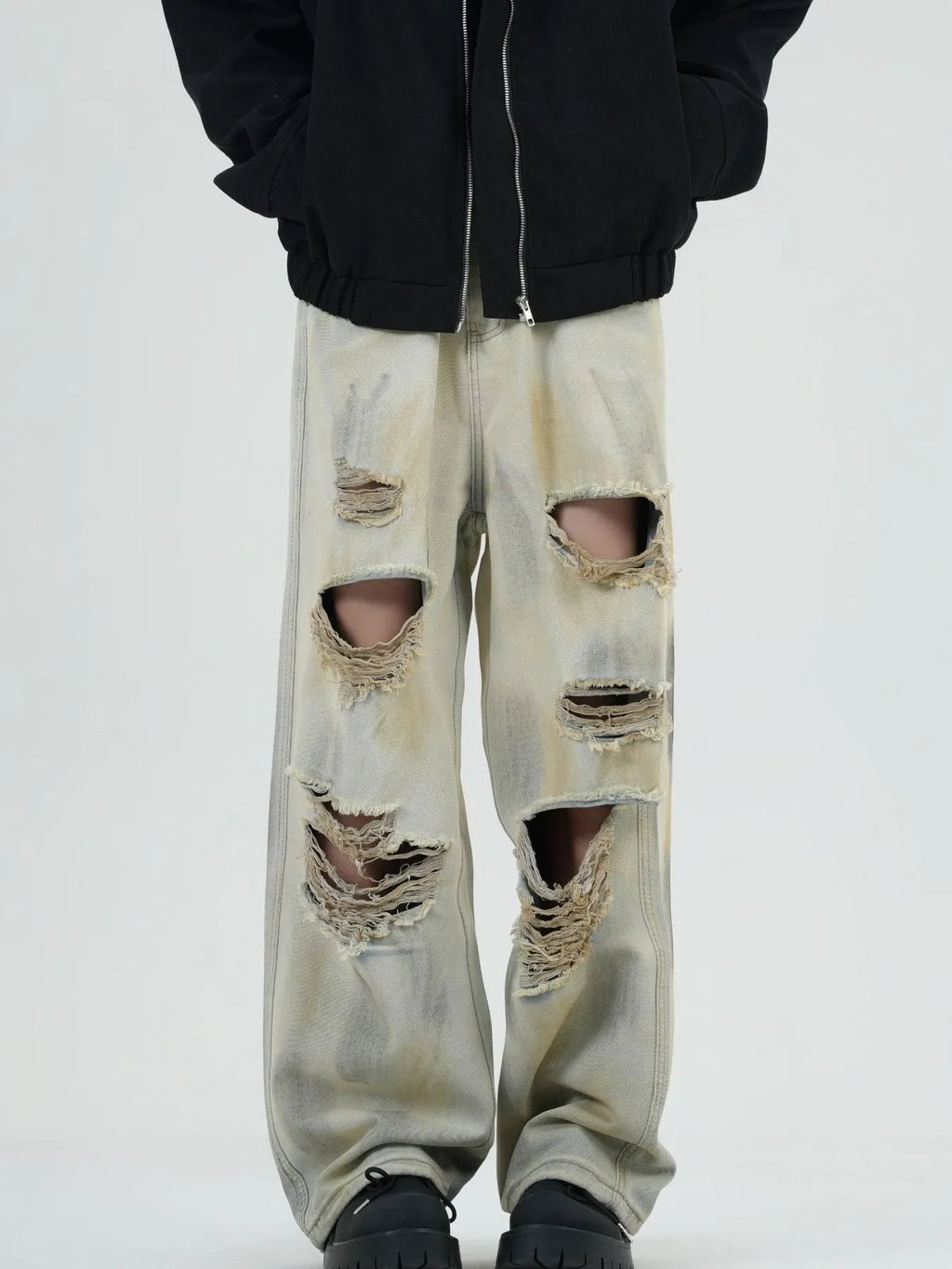 Men's Full Size Distressed Wide Leg Jeans Plus Size