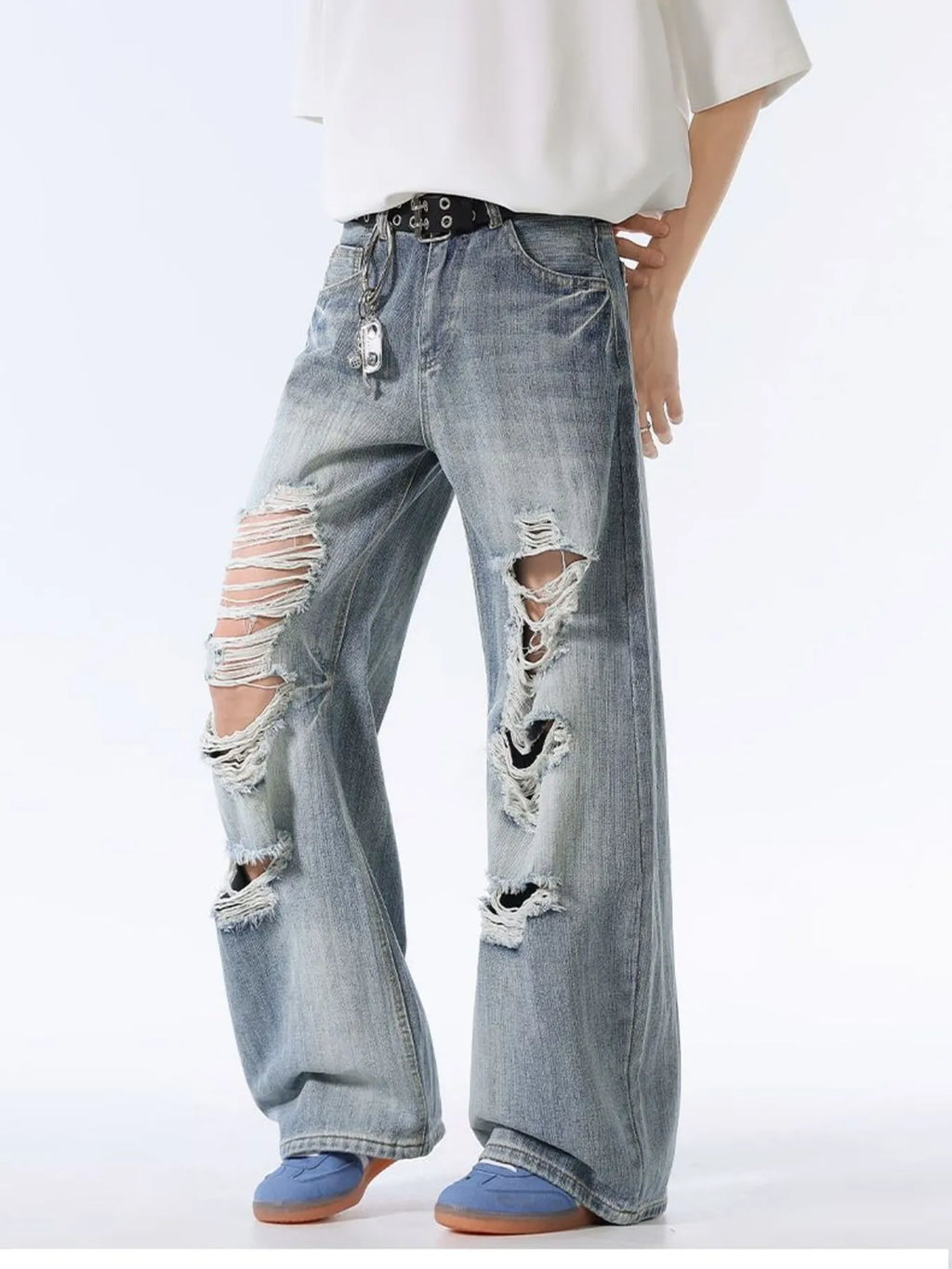Men's Distressed Wide Leg Baggy Jeans