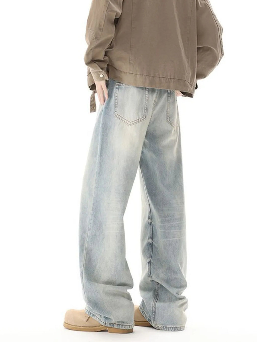 Men's High Waisted Washed Wide Leg Jeans