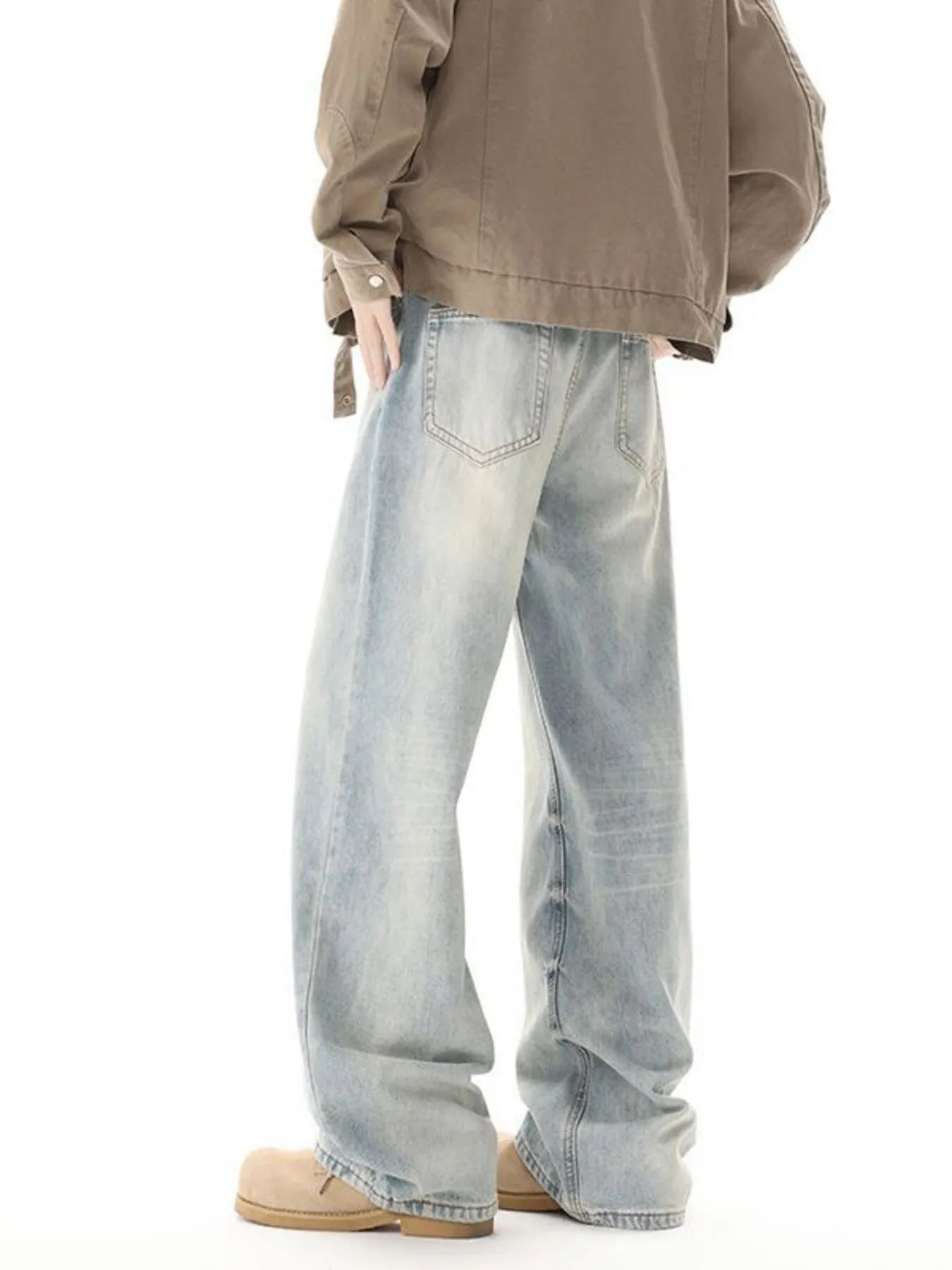 Men's High Waisted Washed Wide Leg Jeans