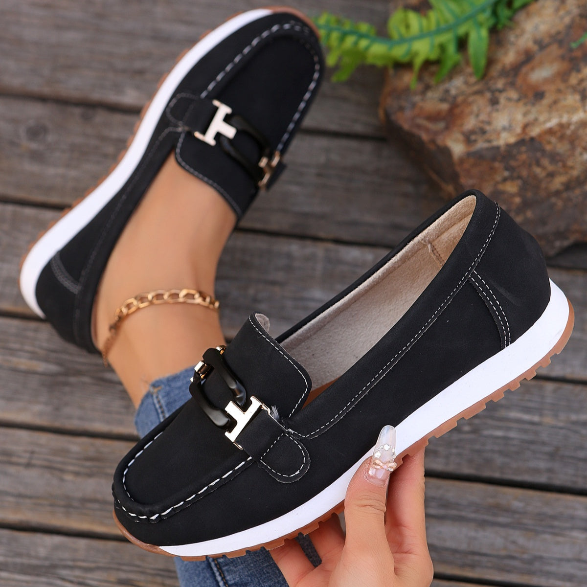 Buckle Decor Casual Slip-Ons