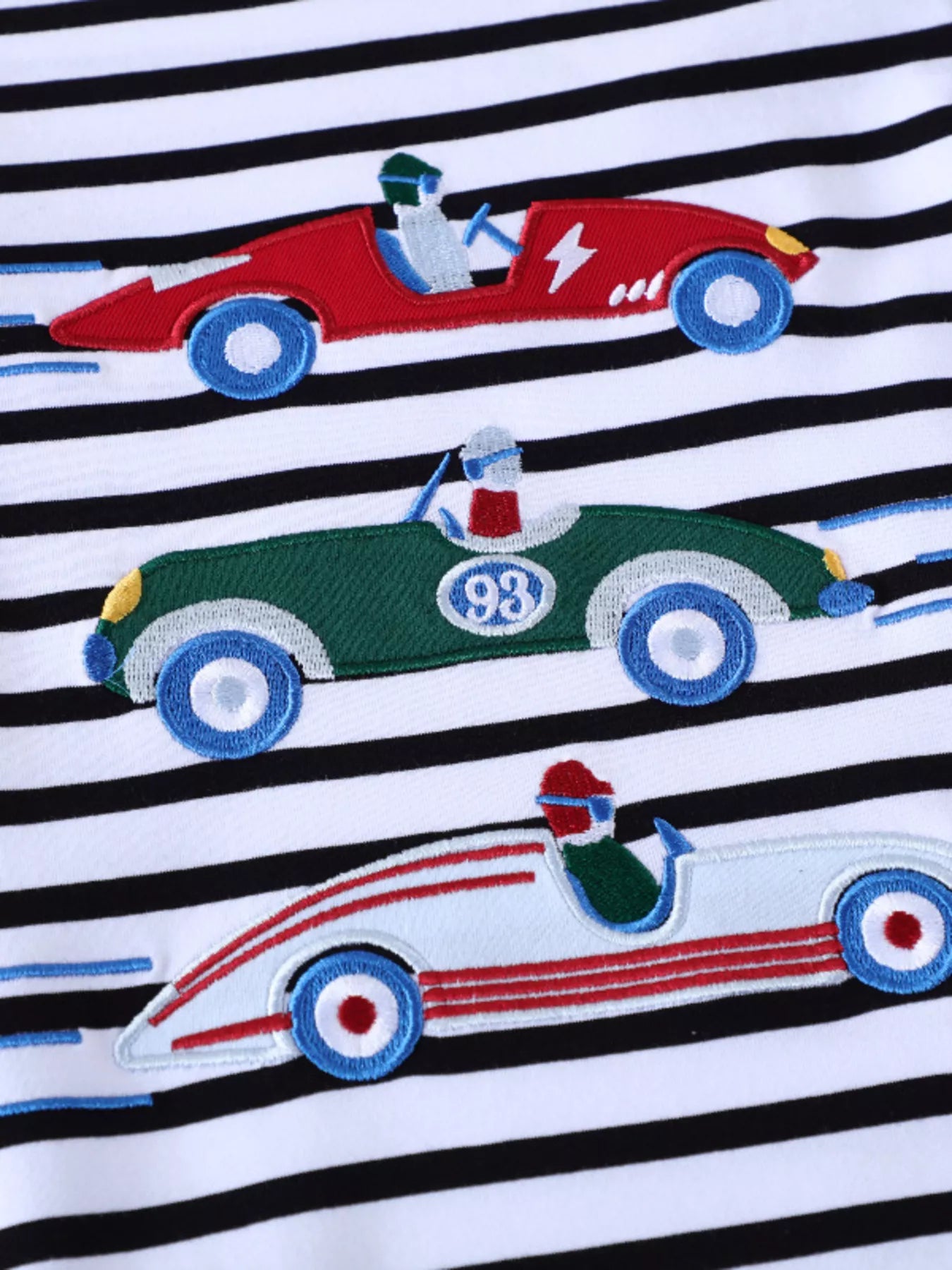 Children's Racing Car Embroidered Striped Long Sleeve T-Shirt