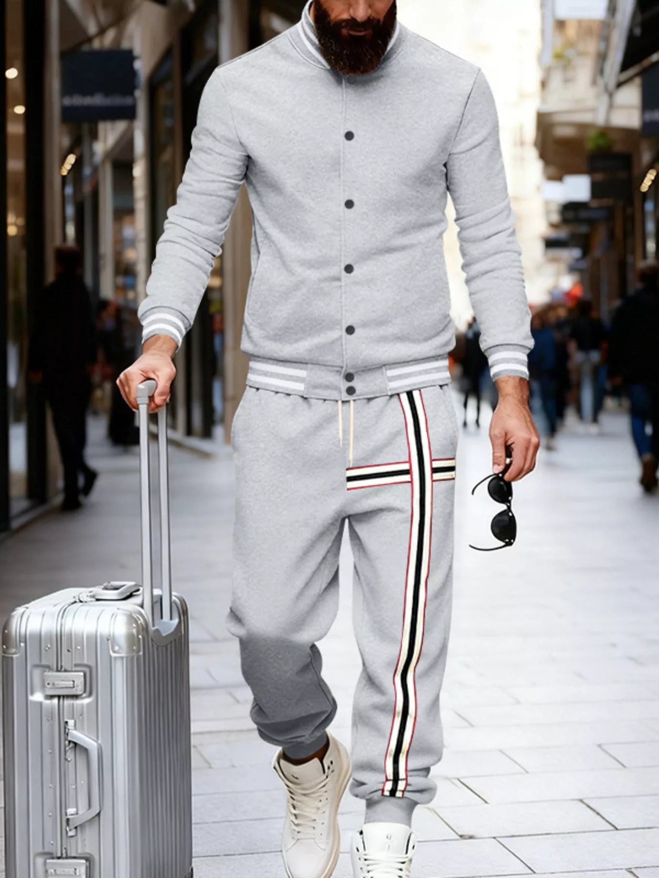 Men's Full Size Striped Long Sleeve Top and Pants Set Plus Size